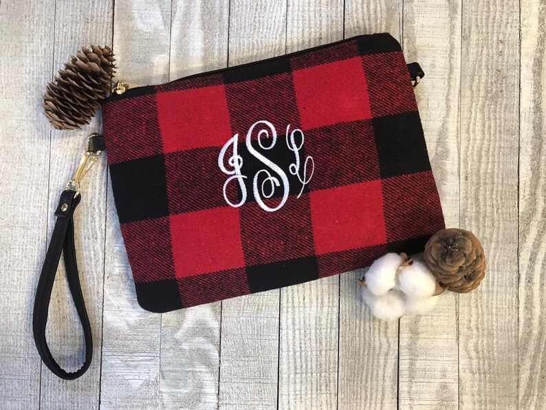 Monogrammed Plaid Crossbody Wristlet Personalized Buffalo Etsy