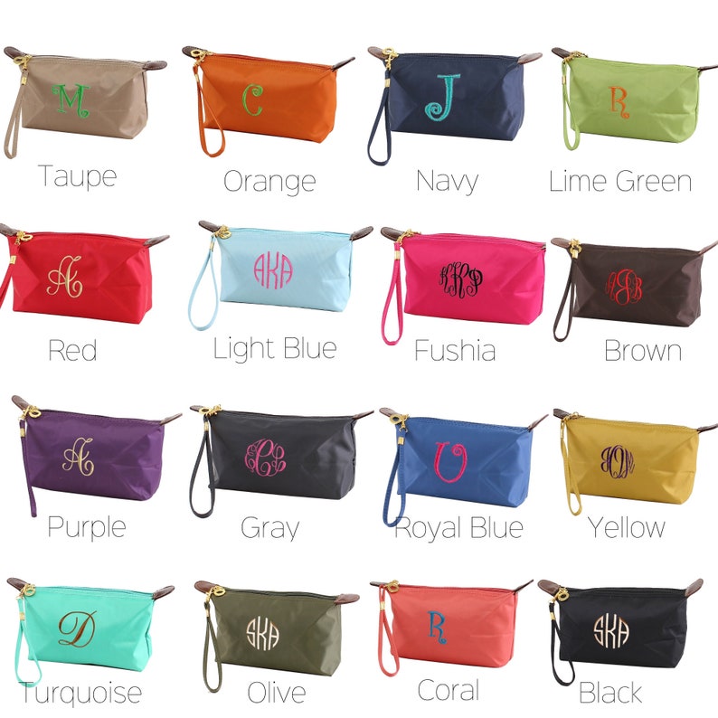 Monogrammed Nylon Cosmetic Bag, Personalized Toiletry Bag, Monogrammed Makeup Bag, Gifts for Her, Bridesmaid Gift image 6