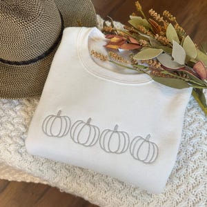 Pumpkin Outline Embroidered Sweatshirt- Pumpkin Outline Pullover - Simple Fall Pumpkin Crewneck - Minimal Fall Sweatshirt - Thanksgiving image 4