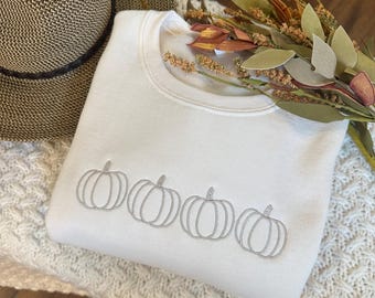 Neutral Fall Embroidered Sweatshirt- Pumpkin Outline Pullover - Simple Fall Pumpkin Crewneck - Minimal Fall Sweatshirt - Easy Fall Style