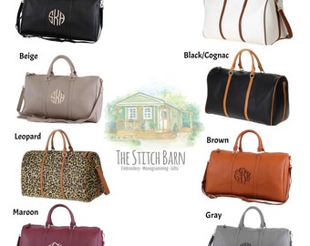 Monogrammed Vegan Leather Travel Bag, Personalized Weekender Bag,  Overnight Bag, Duffel Bag, Lena