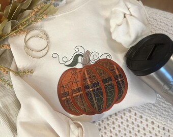 Fall Embroidered Applique Sweatshirt - Pumpkin Embroidered Sweatshirt - Autumn Crewneck - Trendy Fall Pullover