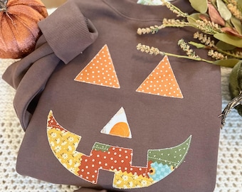 Cute Little Jack-O-Lantern Embroidered Sweatshirt -  Embroidered Fall Pumpkin Sweatshirt - Sweet Halloween Crewneck - Trendy Halloween