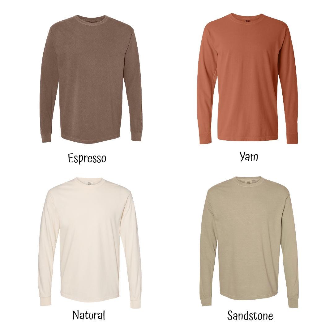 Pumpkin Comfort Colors Embroidered Tee - Pumpkin Outline T-Shirt - Simple Fall Pumpkin Crewneck T-Shirt - Minimal Fall Long Sleeve T-Shirt