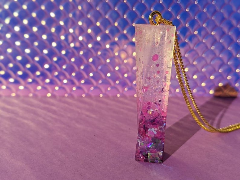Simple Pink and Purple Holographic Glitter Pendant Necklace