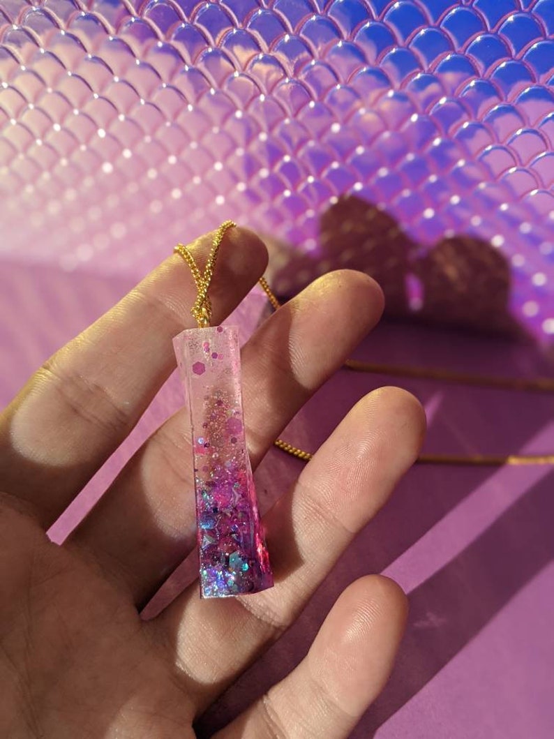Simple Pink and Purple Holographic Glitter Pendant Necklace
