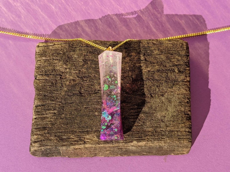 Simple Pink and Purple Holographic Glitter Pendant Necklace