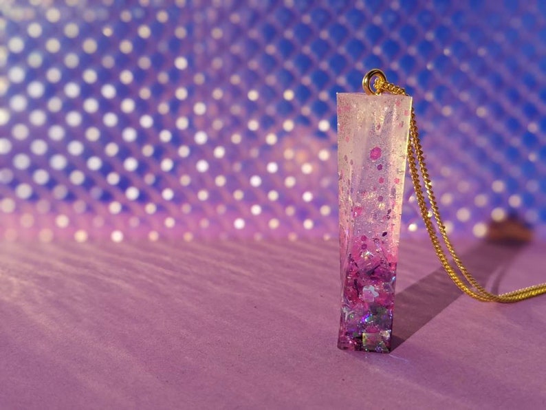 Simple Pink and Purple Holographic Glitter Pendant Necklace