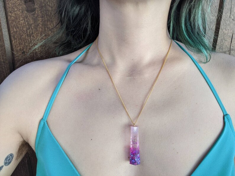 Simple Pink and Purple Holographic Glitter Pendant Necklace