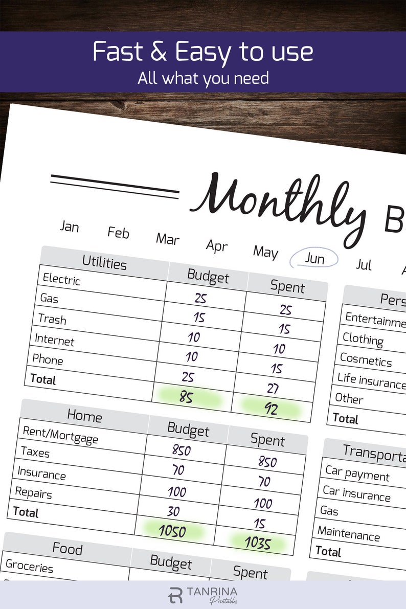 Monthly Budget Planner Printable Finance Money Tracker Etsy Monthly budget planner printable finance money tracker etsy