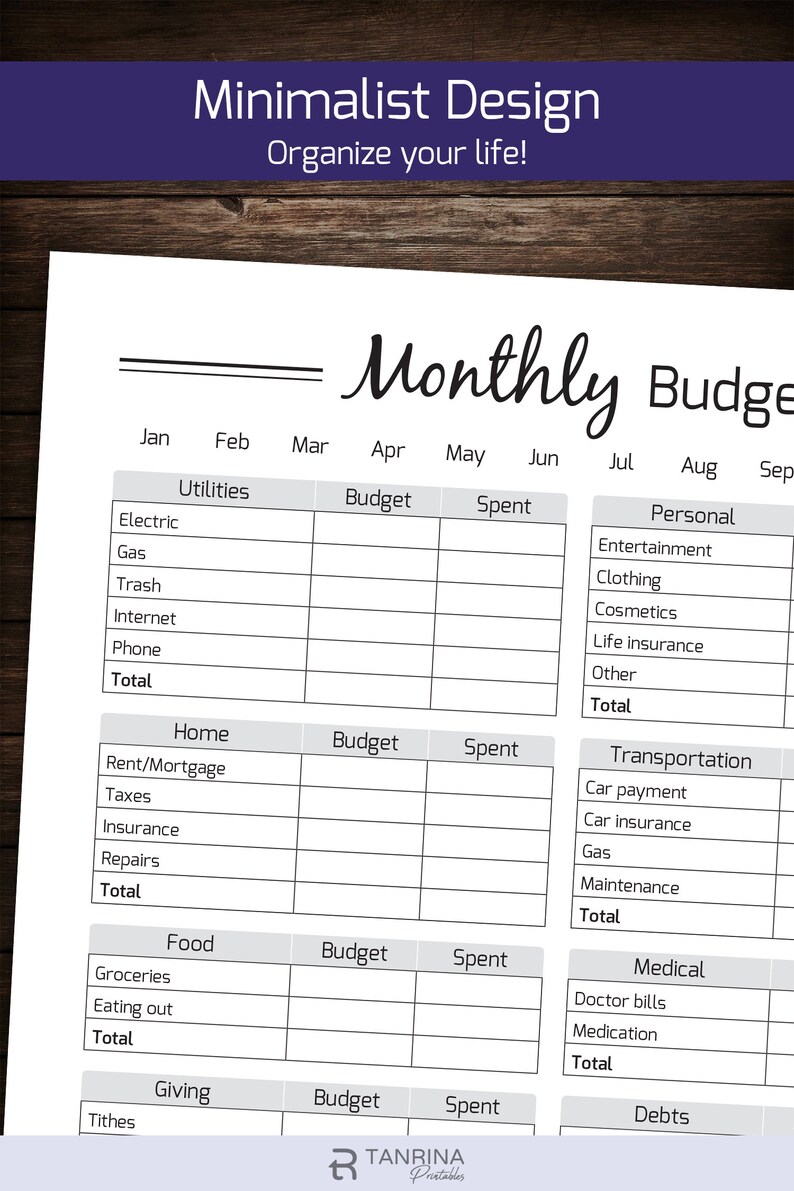 Monthly Budget Planner Printable Finance Money Tracker | Etsy