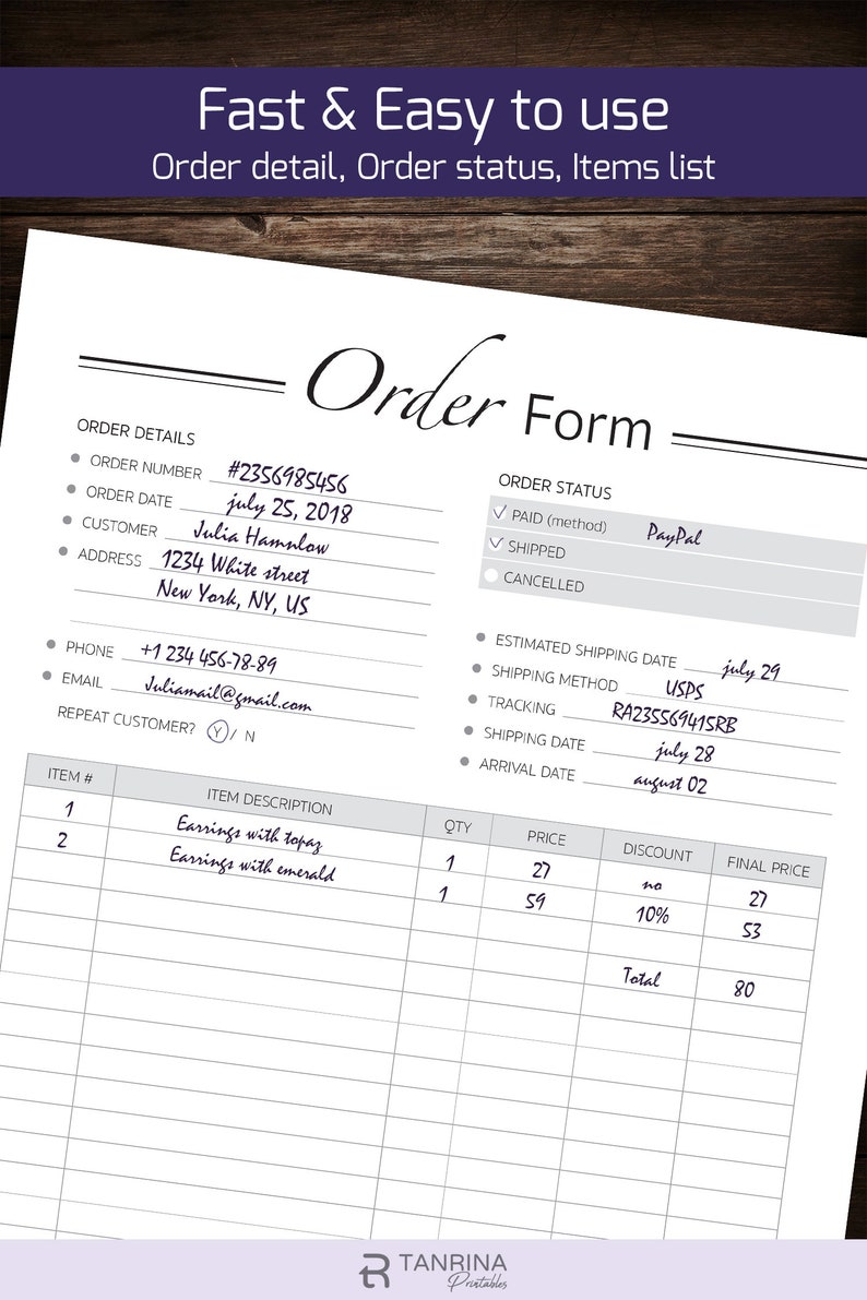 Printable Order Form Template Custom Order Forms Small | Etsy