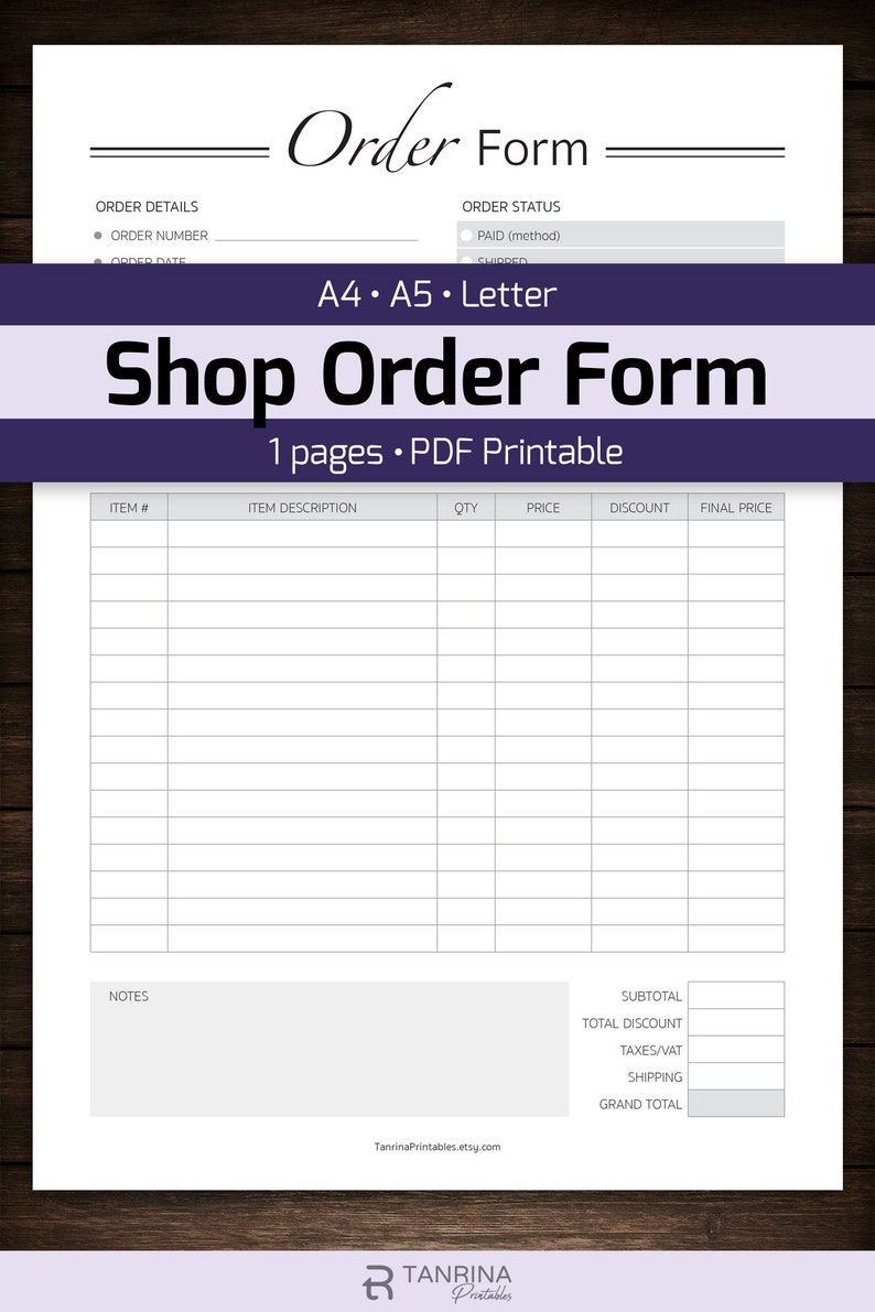 Small Business Free Printable Order Forms For Crafts