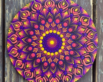 Vibrant Wooden Mandala | Hand Painted | Dot Mandala | Boho Decor |