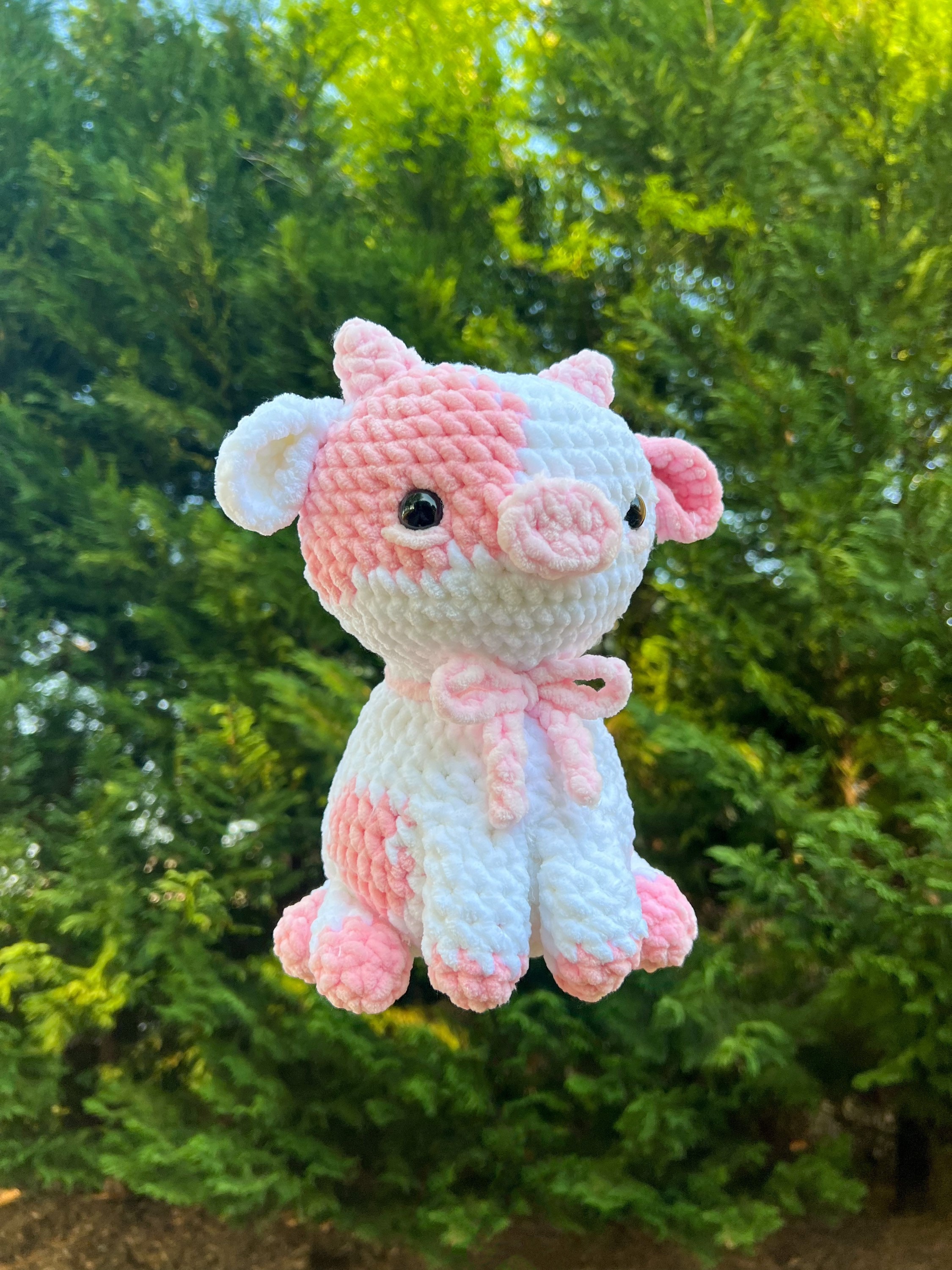 Crochet Pink Sitting Cow Plushie - Etsy