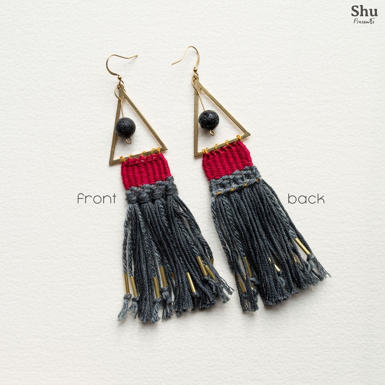 Triangle Tapestry Earrings Maria Woven Fiber Art Earrings Etsy