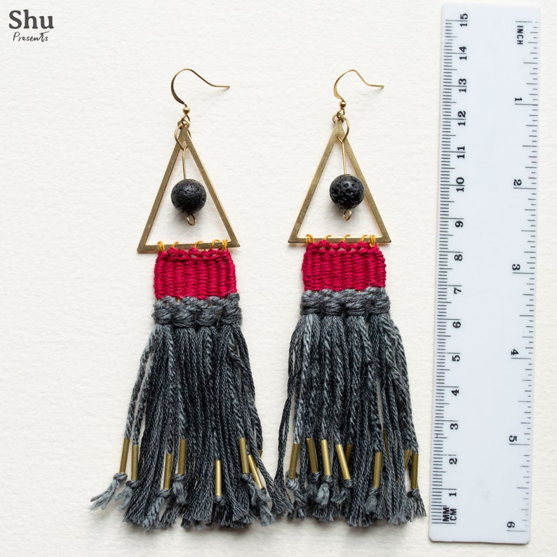 Triangle Tapestry Earrings Maria Woven Fiber Art Earrings Etsy