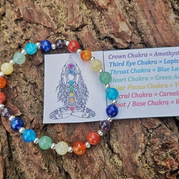 7 Chakra Bracelet Gemstone Healing Crystal Beaded Genuine Natural Gemstones Hippy Reiki Meditation