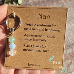 porte-clés en cristal personnalisé pour bonne grand-mère. Véritable porte-clés en pierres précieuses. Carte-cadeau et porte-clés pour nounou grands-parents. joli souvenir unique