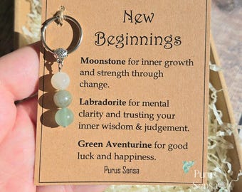 NEW BEGINNINGS. Crystal gift for New beginnings.  keyring .Crystals for new job / new school / graduation / new home / healing journey