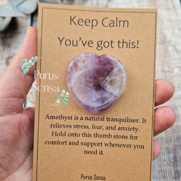 Anxiety support. Anxiety gift. Amethyst crystal. Stress relief crystal. Insomnia support. Worry stone thumb stone gift. Thinking of you.