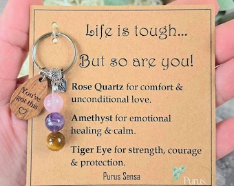 Portachiavi in cristallo personalizzato per dare forza, comfort e sostegno nei momenti difficili. Pietre preziose di cristallo curative autentiche.