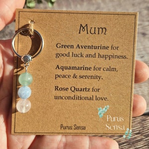 Personalisierter Kristall Schlüsselanhänger für Mama. echter edelstein schlüsselanhänger. Muttertag. Kristalle für Mama Geschenkkarte und Schlüsselanhänger. niedliches Andenken Unikat