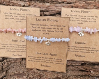 Lotus Flower crystal bracelet. Sterling silver blue lace agate, Kunzite, Pink opal. Healing bracelet gift for her