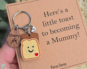 Personalised Mummy to be gift keyring. A little toast to becoming a Mum