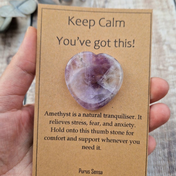 Anxiety support. Anxiety gift. Amethyst crystal. Stress relief crystal. Insomnia support. Worry stone thumb stone gift. Thinking of you.