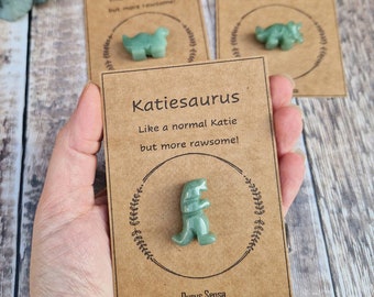 Personalised Dinosaur gift. Genuine Dinosaur crystal on a personalised gift card for him / for her. Dinosaur friendship / birthday