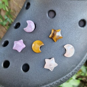 Genuine crystal shoe charms. Crystal jibbits. Shoe accessories. Crystals for shoes. Unique jibbits. Moon and stars