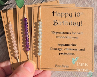 10th birthday gift. Crystal gemstone bracelet 10th birthday bracelet crystals for 10th. Childrens gift idea. minimalist bracelet unique