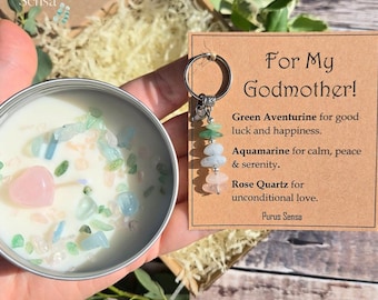 Godmother Gift Set: Crystal Keyring and Soy Candle, crystal keepsake
