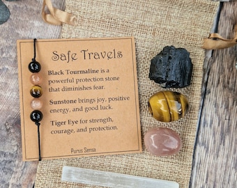 Safe Travels kristallpresentset: Svart turmalin, tigeröga och solsten