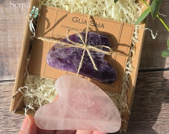 Gua Sha gift set. Rose quartz Gua Sha. Dream Amethyst Gua Sha. Gift set. Instructions. self care set. Mothers day. Gift for her. For him