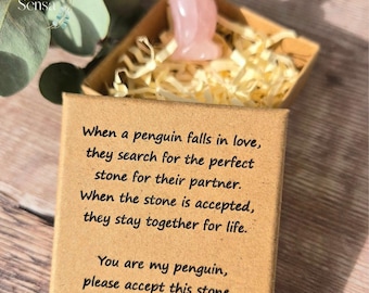 Penguin crystal sentimental gift box for partner. Romantic anniversary token for him or her