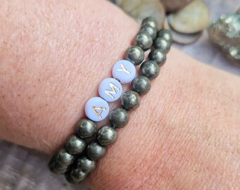 Personalized Pyrite Bracelet, 6mm Beaded Crystal Bracelet