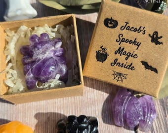 Personalised Spooky Crystal Gift Box, Witchy Keepsake, Halloween Magic (9 Crystals)