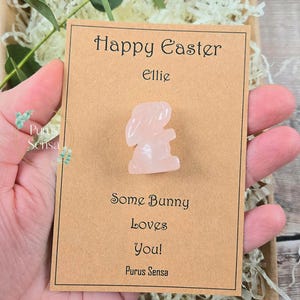 Personalized Crystal Easter Bunny Gift: Tiger Eye, Rose Quartz, Flower Agate