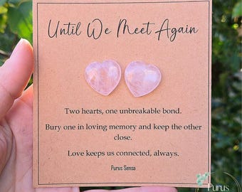 Personalised Bereavement Gift. Two Rose Quartz Hearts Until We Meet Again Sympathy Keepsake and Grief Comfort Token