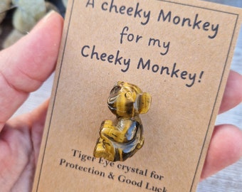 Cute cheeky monkey gift. Protection. Good luck. Funny. Keepsake for him / her crystal gift. Crystal monkey. Tiger eye gift