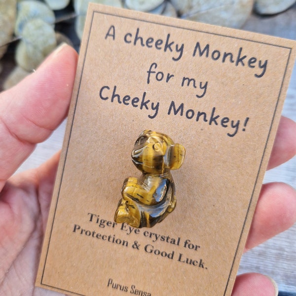 Cute cheeky monkey gift. Protection. Good luck. Funny. Keepsake for him / her crystal gift. Crystal monkey. Tiger eye gift