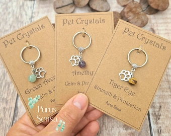 pet crystals. collar tag accessory for calm protection. cat dog charm / accessory. Natural genuine crystal.  Pet collar charm.