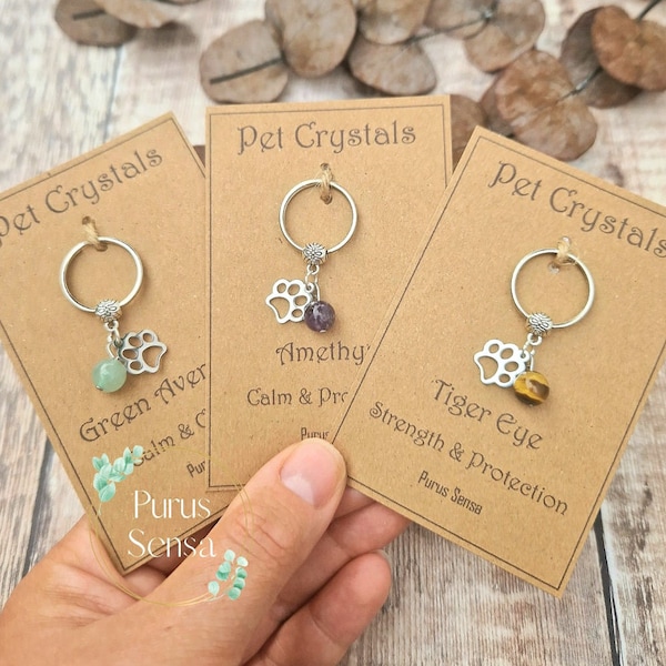 pet crystals. collar tag accessory for calm protection. cat dog charm / accessory. Natural genuine crystal.  Pet collar charm.