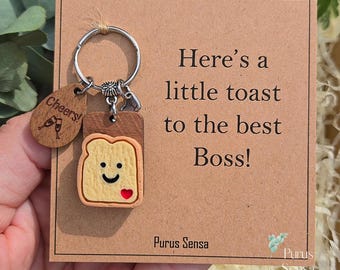 Personalised boss gift keyring. A little toast to the best boss