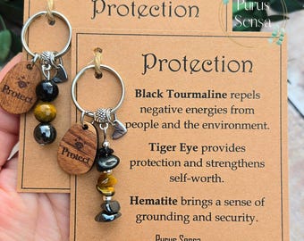 Portachiavi in cristallo PROTECTION per protezione. Cristalli curativi. Regalo ricordo in cristallo personalizzato e inciso. Pietre preziose naturali genuine Protect