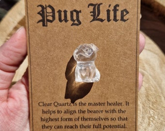 Pug crystal. Pug gift. Gift for Pug lover. Clear quartz crystal Pug. Pug life