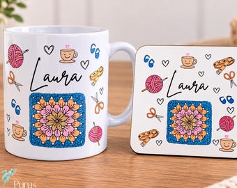 PERSONALISED crochet lover mug and coaster with humour funny quote