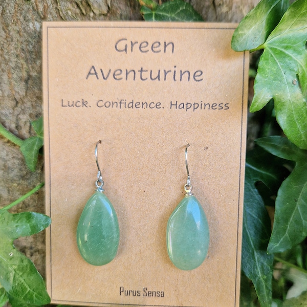 Beautiful green aventurine earrings. Surgical steel. Good luck gift. Crystal earrings. Dangle / drop. Green aventurine earrings